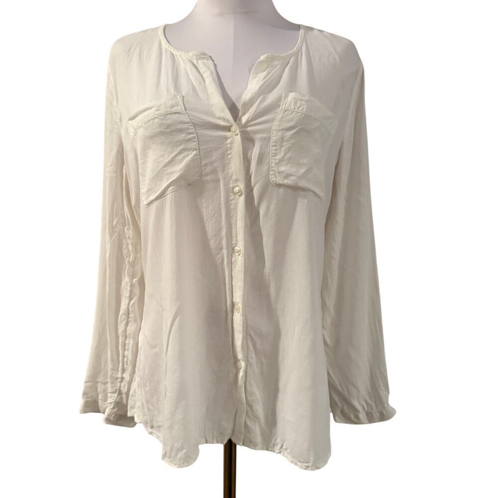 Vintage Old Navy White Button Front Utility Blouse Women Medium Long Sleeve Work